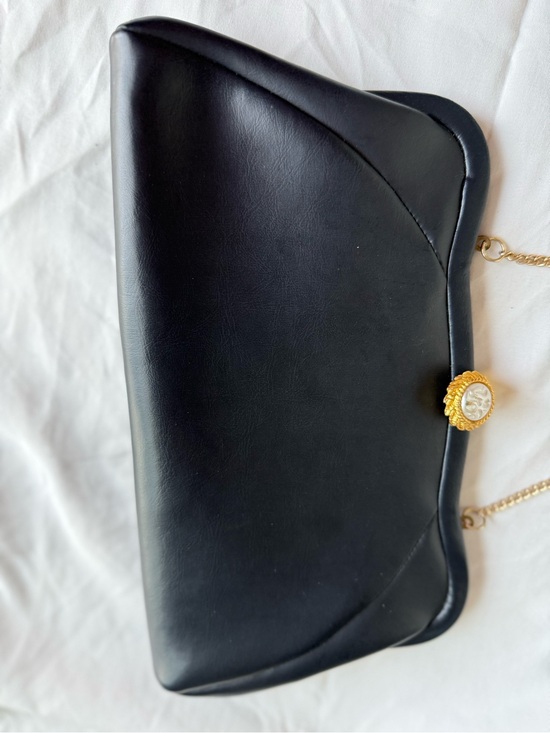 Handbags - Vintage Admiral circa century Black Leatherette Evening Clutch with Gold Accents